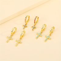 Korean Retro  Colored Diamond Cross Earrings main image 1