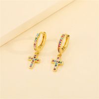 Korean Retro  Colored Diamond Cross Earrings main image 3