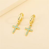 Korean Retro  Colored Diamond Cross Earrings main image 4