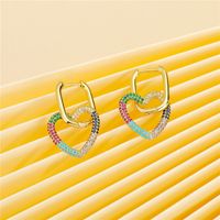 Copper Micro-inlaid Zircon Punk Diamond-inlaid Love Double  Lock Earring sku image 1