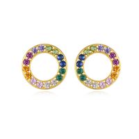 Rainbow Hollow Circle 18k Gold Color Zircon Earrings main image 1