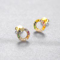 Rainbow Hollow Circle 18k Gold Color Zircon Earrings main image 4