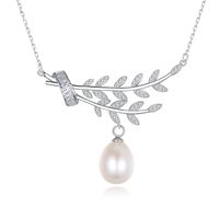 925 Sterling Silver Freshwater Pearl Pendant Leaf Necklace main image 1
