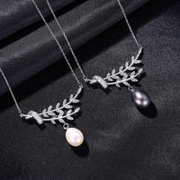925 Sterling Silver Freshwater Pearl Pendant Leaf Necklace main image 4