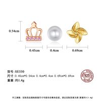 S925 Sterling Silver  Fashion Crown Flower  Pearl Earrings main image 6