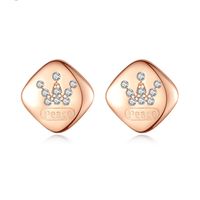925 Sterling Silver Crown Korean Simple Micro-inlaid Zircon Rose Gold Earrings main image 1
