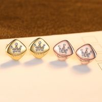 925 Sterling Silver Crown Korean Simple Micro-inlaid Zircon Rose Gold Earrings main image 4