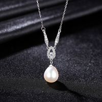 S925 Sterling Silver Pearl Exquisite Micro-inlaid Water Drop Pendant Necklace sku image 1