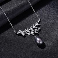925 Sterling Silver Freshwater Pearl Pendant Leaf Necklace sku image 2