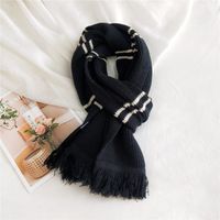 Striped Fringed Knitted Wool Scarf sku image 1