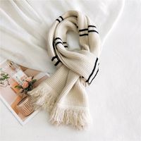 Striped Fringed Knitted Wool Scarf sku image 2