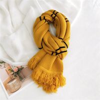 Striped Fringed Knitted Wool Scarf sku image 3