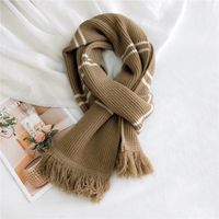 Striped Fringed Knitted Wool Scarf sku image 4