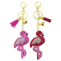 Porte-clés Pompon Flamant Rose En Velours Coréen Serti De Diamants main image 2