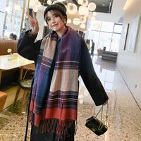 Autumn And Winter Korean Plaid Thickened Tassel Scarf main image 1