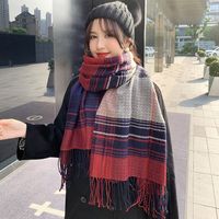 Autumn And Winter Korean Plaid Thickened Tassel Scarf main image 4