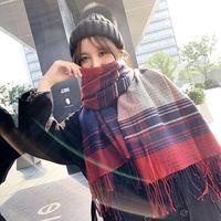 Autumn And Winter Korean Plaid Thickened Tassel Scarf main image 5