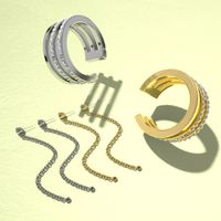 Popular Asymmetric  Full Diamond C-shaped Earrings main image 3