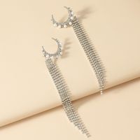 Exaggerated Long Tassel  Korean  New Thinner Full Diamond Moon Pearl Earrings main image 3