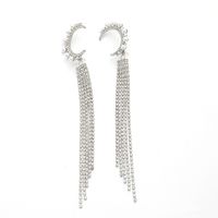 Exaggerated Long Tassel  Korean  New Thinner Full Diamond Moon Pearl Earrings main image 5