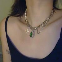 Einfache Metallkette Smaragd Halskette main image 3