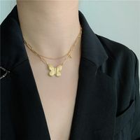 Korean New Double Layered Butterfly  Stainless Steel Titanium Steel Necklace main image 3
