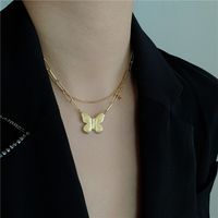 Korean New Double Layered Butterfly  Stainless Steel Titanium Steel Necklace main image 5