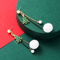 Christmas  Series Pearl  Alloy Oil Dropping Christmas Tree Hair Ball  Earrings main image 1