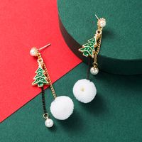 Christmas  Series Pearl  Alloy Oil Dropping Christmas Tree Hair Ball  Earrings main image 3