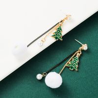 Christmas  Series Pearl  Alloy Oil Dropping Christmas Tree Hair Ball  Earrings main image 4