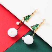 Christmas  Series Pearl  Alloy Oil Dropping Christmas Tree Hair Ball  Earrings main image 5