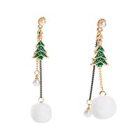 Christmas  Series Pearl  Alloy Oil Dropping Christmas Tree Hair Ball  Earrings main image 6