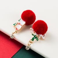 Christmas Series Alloy Drip Oil Santa Hair Ball Earrings main image 3