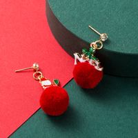 Christmas Series Alloy Drip Oil Santa Hair Ball Earrings main image 4