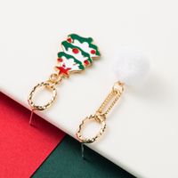 New Alloy Oil Dripping Asymmetric Christmas Tree Earrings main image 5