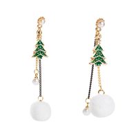 Christmas  Series Pearl  Alloy Oil Dropping Christmas Tree Hair Ball  Earrings sku image 1