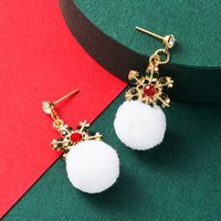Christmas Series White Hair Ball Alloy Diamond Color Snowflake Earrings main image 1