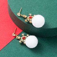 Christmas Series White Hair Ball Alloy Diamond Color Snowflake Earrings main image 3