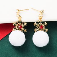 Christmas Series White Hair Ball Alloy Diamond Color Snowflake Earrings main image 5