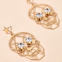 New   Exaggeration Popular Funny Halloween Golden Skull Face Earrings main image 6