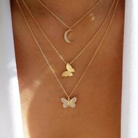 New Inlaid Rhinestone Butterfly  Creative Simple Alloy Three-layer Necklace main image 1