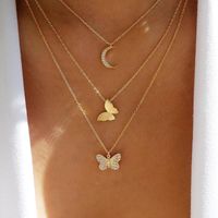 New Inlaid Rhinestone Butterfly  Creative Simple Alloy Three-layer Necklace main image 2