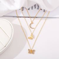New Inlaid Rhinestone Butterfly  Creative Simple Alloy Three-layer Necklace main image 4