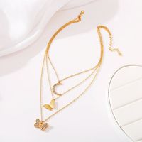 New Inlaid Rhinestone Butterfly  Creative Simple Alloy Three-layer Necklace main image 5