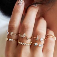New Fashion  Diamond Butterfly Flower 7-piece Retro Crystal Ring main image 1