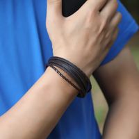 Retro Multi-layer Woven Stainless Steel Men's Leather Bracelet main image 4