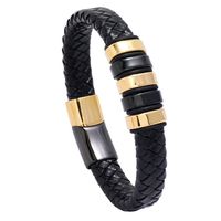 Creative Two-color Stainless Steel Magnet Buckle Men's Leather Bracelet main image 1
