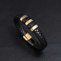 Creative Two-color Stainless Steel Magnet Buckle Men's Leather Bracelet main image 3