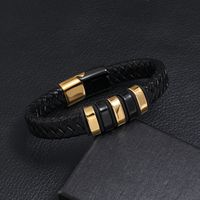 Creative Two-color Stainless Steel Magnet Buckle Men's Leather Bracelet main image 4