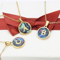 Stainless Steel Round Shell 26 Letter Necklace main image 3